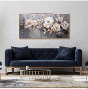 Resim Yağlı Boya Dokulu Tablo Beyaz Çiçekler Altın Çerçeveli U02003-178858 