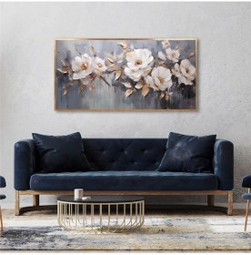 Resim Yağlı Boya Dokulu Tablo Beyaz Çiçekler Altın Çerçeveli U02003-178858 