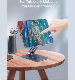 Resim Telefon ve Tablet Tutucu 360° Hareketli Dönen, Katlanabilir Metal Alüminyum Masaüstü Stand 