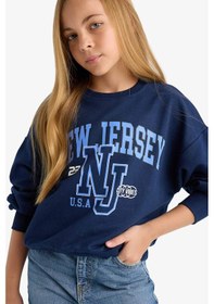 Resim Defacto Kız Çocuk Relax Fit Bisiklet Yaka Baskılı Sweatshirt E8894a825aunv241 Lacivert 