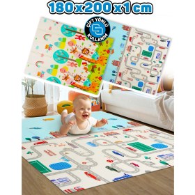 Resim Circle Toys Neşeli Zürafa + Taşıtlar , Katlanabilir Çocuk Oyun Halısı - Ekstra Large - 180X200X1 cm - Taşıma Çantası Yanında 
