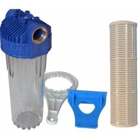 Resim Daire Girişi Su Arıtma Filtre Kabı 10 Inch , 3/4 Inch In Out Bağlantılı,10'' Yıkanabilir Filtre 