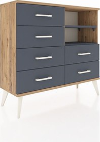 Resim Arges Şifonyer 2 Raflı 6 Çekmeceli 88x30x80 Çam-antrasit Antrasit 