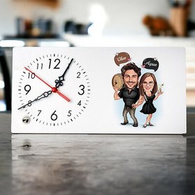 Resim Karikatürlü İçkici Çiftler Masa Saati 
