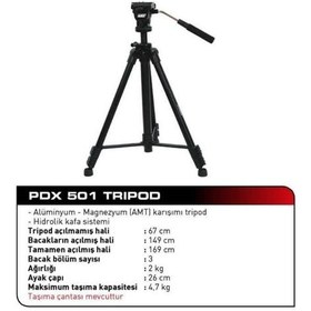 Resim Pdx 501 Profesyonel Hidrolik Kafa Video Kamera Tripod 6 KG Taşıma 