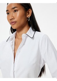 Resim Koton Poplin Gömlek Uzun Kollu Yakası Renk Kontrast Detaylı Kırık Beyaz 5wak60011uw Ekru 