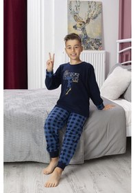 Resim Yeni Sezon Sonbahar/kış Erkek Çocuk Skate Desenli Polar Pijama Takımı 4515-lacivert Lacivert 