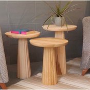 Resim ASELYA HOME Wood 3’lü Set Fitilli Mantar Yan Sehpa Ahşap Modern 