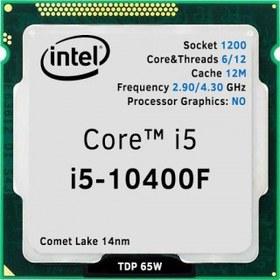 Resim INTEL i5-10400F 6 Core, 2.9Ghz, 12Mb, 65W, LGA1200, 10.Nesil, TRAY, (Grafik Kart YOK, Fan YOK) 