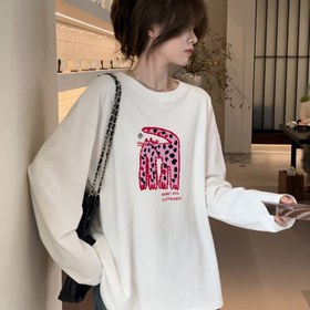 Resim İlkbahar/Sonbahar %100 Uzun Kollu Kadın Kazak - Düz Renk Yuvarlak Yaka Bol Kesim Kore Tarzı Günlük Katmanlı Üst, Trend Beyaz İç Giyim 