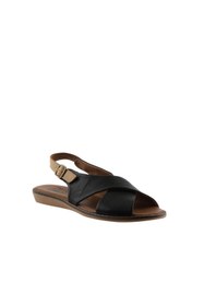 Resim Bueno Shoes Siyah Bej Deri Kadın Düz Sandalet 01wu8213 