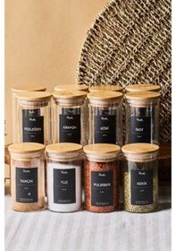 Resim Eraldo 12'li Bambu Kapak Borosilikat Cam Baharatlık 250ml 10x6cm+30etiket 16527 Şeffaf 