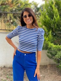 Resim Forlady Mavi Beyaz Çizgili Crop (541867403) 