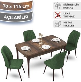 Resim Canisa Ege Serisi 70x114 Açılabilir Mutfak Masası Barok Ahşap Desen Masa Ve 4 Haki Yeşili Sandalye 