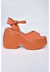 Resim Fox Shoes P973001002 Turuncu Süet Dolgu Topuklu Kadın Ayakkabı 