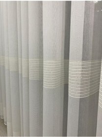 Resim 18101 Gold Simli Yatay Şeritli Modern Ekru Tül Perde 1/3 Sık Pileli Ekru 