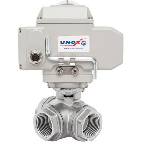 Resim Unox DN40 - 1 1/2" 220 V Ac Elektrikli Aktüatörlü Dişli Küresel Vana 3 Yollu T Port 
