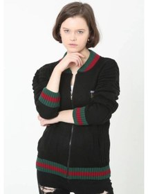 Resim Tam Fermuarlı Triko Hırka - Siyah Siyah 