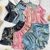 Resim 6 adet Kadın V-Yaka Kiraz Baskılı Ruffle Hem Şort Pijama Seti - Seksi, Rahat, Çiçek ve Meyve Desenleri, Tüm Mevsim Giyim, Yetişkin Uyku Giyimi | VYaka Tasarımı | Yumuşak Kumaş 