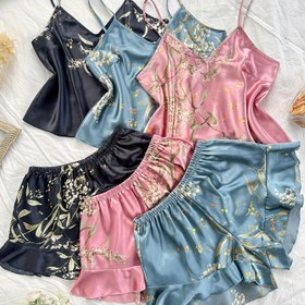 Resim 6 adet Kadın V-Yaka Kiraz Baskılı Ruffle Hem Şort Pijama Seti - Seksi, Rahat, Çiçek ve Meyve Desenleri, Tüm Mevsim Giyim, Yetişkin Uyku Giyimi | VYaka Tasarımı | Yumuşak Kumaş 