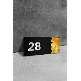 Resim Ahwall Dekoratif Aynalı Kapı Numarası Pleksi No: 28, Gold 