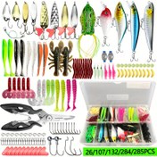 Resim 26/107/132/284/285 parça Olta Takımı: Sert Olta, Kaşık Olta, Yumuşak Plastik Solucanlar, Swimbaits, Crankbait Jigs ve Çiviler ile Olta Kutusu için Levrek, Alabalık ve Somon Balığı Olta 