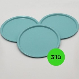 Resim 3'lü Metal Pembe Tek Kişilik Dekoratif Çay, Kahve Ve Pasta Servisi Sunum Tepsisi 22cm Turkuaz 