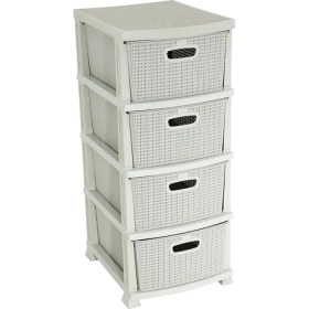 Resim Plastik Örgü Komidin (4 Çekmeceli Sebzelik) Kirli Beyaz 