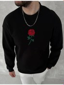 Resim Unisex Bisiklet Yaka Ön Ve Arka Baskılı Sweatshirt - Siyah Siyah 