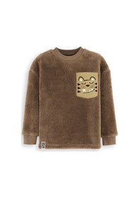 Resim Denokids Kaplan Oversize Erkek Çocuk Peluş Sweatshirt - Kahverengi 