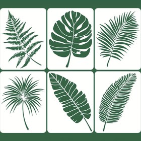 Resim 6 Adet Büyük Yaprak Şablonu 40,64 x 30,48 cm Duvar Boyama için Palmiye Yaprağı Şablon Tropikal Yapraklar Plastik Sanat Çizim Şablonları Ev Dekoru 
