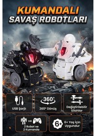 Resim Siyah-beyaz Uzaktan Kumandalı 2'li Aksiyon Robot Karakter Seti - Şarj Edilebilir, Ledli Ve 360 Dönen Akrobasi Figürleri Çok Renkli 