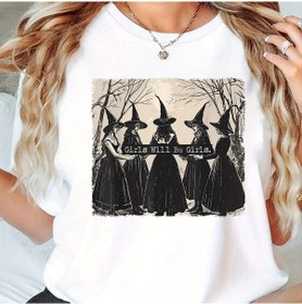 Resim Snapbuykız Cadı Orman Baskılı Spor T-shirt - Yazlık Kısa Kollu Gevşek Kesimwhıtekadın Whıte 
