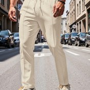 Resim Erkekler için Yumuşak Yazlık Rahat Pantolon - Düz Renk Mavi, Çekmece Bel, Cebi ve Rahat Kıyafet için Nefes Alabilen Polyester 