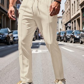 Resim Erkekler için Yumuşak Yazlık Rahat Pantolon - Düz Renk Mavi, Çekmece Bel, Cebi ve Rahat Kıyafet için Nefes Alabilen Polyester 