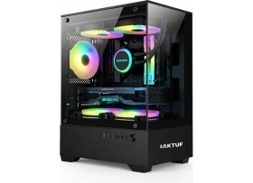 Resim Aktuf Fiero Siyah 3 Rgb Fanlı Temperli Cam Panel Boş M-Atx Gaming Oyuncu Bilgisayar Kasası 