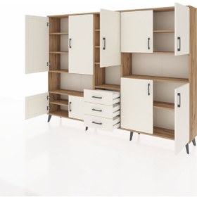 Resim Arges Dolap 13 Raflı 3 Çekmeceli 9 Kapaklı 220x30x163 Çam-aytaşı Çam-aytaşı 