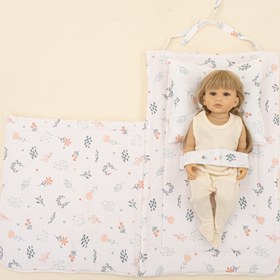 Resim Uyku Tulumu ve Baş Şekillendirici Yastık - Somon Örgü - Yeşil Çiçekler 