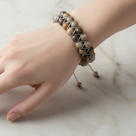 Resim Fosil Mercan 8mm Çift Sıra Makrome Doğal Taş Bileklik 