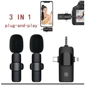 Resim Apple Uyumlu iPhone 16 İkili Kablosuz Yaka Mikrofonu 3.5mm Aux Youtube Facebook Tiktok Vlog 
