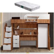 Resim Ranza, Litera Ranza Dolap Çalışma Masası Koyu Ceviz - Beyaz + 1 Adet Comfort Yatak 90 x 190 Cm 