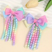 Resim 2 Paket Gökkuşağı Kıvırcık Püskül Kurdele Saç Tokaları, Renkli Kurdele Saç Tokaları, dokumasız Polyester, Sevimli Tie Dye Stili, Genç Kızlar İçin Günlük ve Rahat Aksesuar, İlkbahar/Yaz Saç Tokaları 