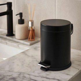 Resim Şık Siyah Paslanmaz Kapaklı 3 Lt Banyo ve Ofis Çöp Kovası 