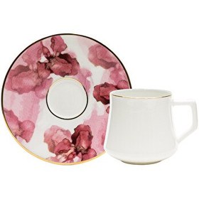 Resim Evaliza Pembe Çiçek Double 6 Kişilik Kahve Fincan Takımı 130 ml 