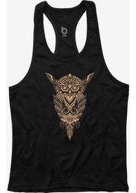 Resim Bluu Owl Fitness Gym Tank Top Sporcu Atleti Siyah-Ten 