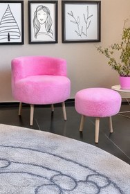 Resim YAPKAR Çay Seti Tekli Koltuk Berjer Ve Pembe Puf Takımı (salon, Balkon, Ofis) 2 Li Takım 