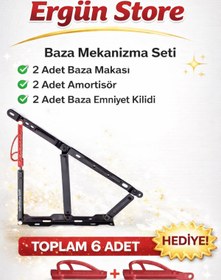Resim Ergün Baza Makası , Baza Pistonu 1200N , Baza Amortisörü Takım ( Set ) Emniyet Mandalı Hediyeli 