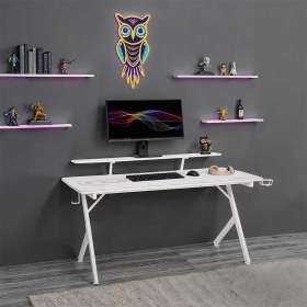 Resim Ryze Castle Karbon Fiber Rgb Gaming Masası - Beyaz 160X80X76 cm 