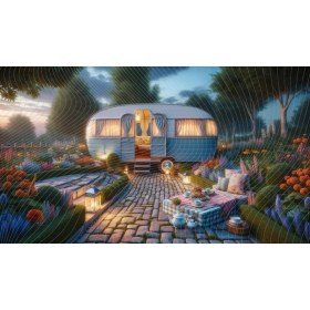 Resim Venspor Nostaljik Karavan Bahçesi Arkaplan 200 x 150 cm Fon Duvar Örtüsü 