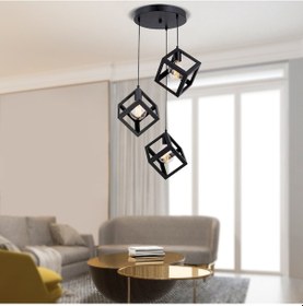 Resim Cup 3Lü Siyah Sarkıt Modern Genç Odası Mutfak Retro Salon Sarkıt Avize 